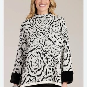 Tyler Boe Frady Funnel Abstract Cape Sweater in Black and White XS/S